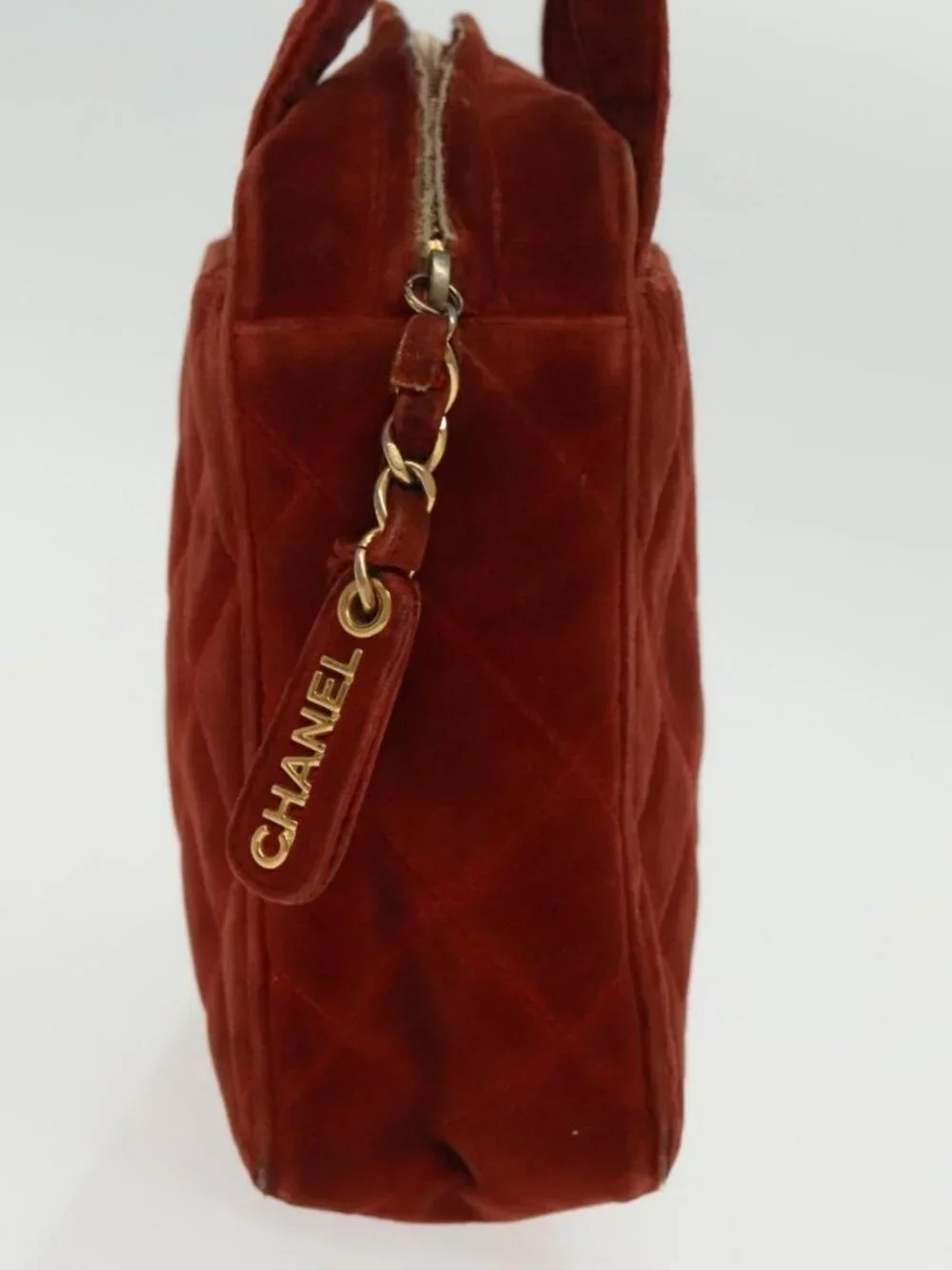 CHANEL Matelasse Hand Bag Velor Orange Gold CC Auth bs19395